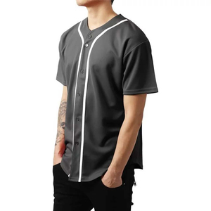 เสื้อเบสบอลสีดำ คอวี แขนสั้น สีพื้น ติดกระดุมด้านหน้า เสื้อกีฬา - Product Image 1
