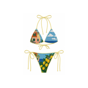 Conjunto de Bikini de Dos Piezas con Cuentas para Mujer, con Cuello Halter y Bloques de Color, Traje de Baño de Algodón/Spandex - Product Image 5