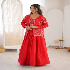 Conjunto de Lehenga de Seda Chinon VASTRA COTTAGE con Choli Koti Bordado, Adorno de Lentejuelas, Completamente Cosido, Traje para Fiesta - Product Image 1