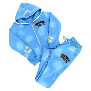 Conjunto Deportivo Personalizado de Algodón 100% Pesado con Bordado Desgastado, Sudadera con Capucha y Pantalones Deportivos Acampanados - Product Image 3