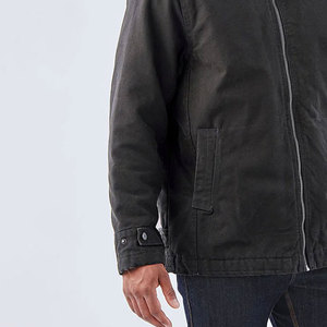 Chaqueta de Trabajo de Lona Negra para Hombre con Cierre de Cremallera, Forro de Sherpa, Cuello Camisero, Corte Regular, para Otoño - Product Image 4