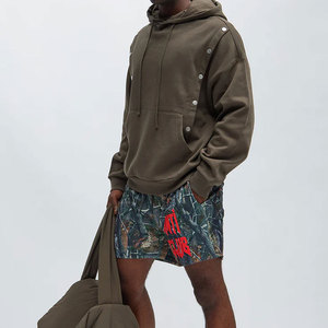 Shorts en jean décontractés pour homme, coupe droite, style streetwear d'été, personnalisés, baggy, effet usé, délavé foncé, 100% coton, taille élastique - Product Image 2