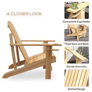 Sedia Adirondack Moderna con Portabicchieri in Legno Naturale e Plastica Pieghevole per Uso Esterno - Supporta 150 kg per Patio, Giardino, Balcone, Spiaggia - Product Image 5