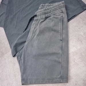 Custom Casual Men's Summer Street Wear Breathable <b>Knitted</b> Relaxed Fit Cotton Everyday Use Vintage T-shirt & Shorts <b>Set</b> - Product Image 5