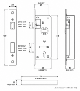 Kit de serrure à mortaise en acier avec insert en laiton finition noire et clés pour entrée résidentielle – Vente en gros - Product Image 3