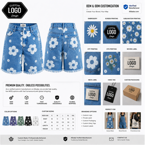 Shorts Bermuda en jean pour femme à taille haute, imprimé floral, avec ourlet effiloché, style décontracté - Product Image 4