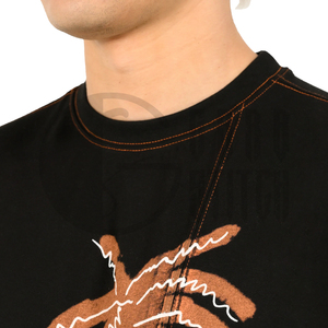 Camiseta Negra de Manga Corta para Hombre, Estampado de Palmeras, Estilo Casual Holgado, Cuello Redondo, Impresión Serigrafiada, Algodón Transpirable, Logotipo en la Parte Trasera del Cuello - Product Image 2