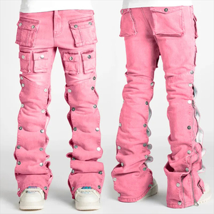 Pantalones Cargo de Mezclilla para Hombre, Color Rojo, Estilo Hip Hop, Desgastados, con Múltiples Bolsillos, Talla Grande, Ropa Urbana - Product Image 6