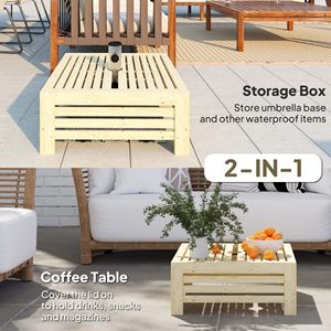 Tavolino da Esterno 2 in 1 con Base per Ombrellone, Tavolino da Caffè in Legno Naturale con Foro per Ombrellone - Product Image 4