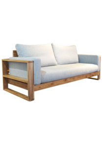 Canapé de jardin en bois minimaliste deux places, mobilier d'extérieur, coussins gris clair, design durable - Product Image 2