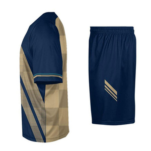 Maillot de handball personnalisé professionnel pour homme, bleu et or, imprimé par sublimation, séchage rapide, col en V, manches courtes, polyester athlétique - Product Image 6