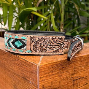 Customizable High Quality Genuine Leather Padded Dog Collars Adjustable Luxury Design Hand Tooled Leather Heavy Duty Pet Collar - Product Image 5