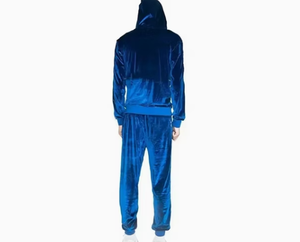 Men Blue Velvet Tracksuit Full Zip Hooded <b>Jacket</b> and Jogger Pants Casual Two Piece Set Solid Color Breathable Polyester Autumn - Product Image 2