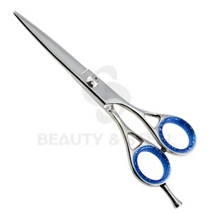 Ciseaux de coiffure professionnels en argent avec pivot de tension à bijou bleu et bord convexe tranchant pour la coiffure - Product Image 3