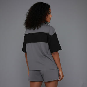 Ensemble jogging femme sur mesure 100% coton, 2 pièces (tee-shirt et short) surdimensionnés, logo imprimé DTF personnalisé, tissu épais 300 GSM - Product Image 2