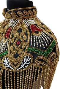 Cape en polyester pour adulte avec broderie perlée, franges, perles, sequins noirs, dorés, rouges, verts pour veste de mariage, Chandni Export House - Product Image 4