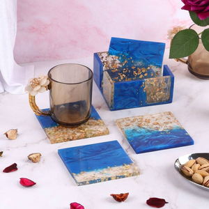 Sous-verres personnalisables en résine grise (4 pièces) avec support carré en résine époxy, prix de gros - Product Image 5