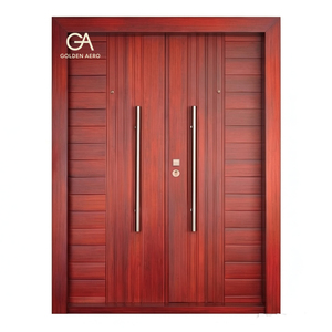 Puerta Exterior de Madera Sólida de Lujo GA-49L con Diseño de Ranuras para Casa, Directo de Fábrica, Buena Calidad - Product Image 1