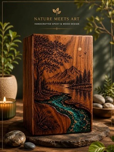 Personalized Walnut Pet-Friendly Cremation Urn American Mountain Lake <b>Memorial</b> <b>Box</b> Eagle River Resin Art Durable Eco-Friendly - Product Image 5