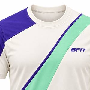 Men's Short Sleeve O-Neck Color Blocked T-<b>Shirt</b> Regular Fit Knitted Polyester Sporty <b>Geometric</b> Design Front Logo - Product Image 3