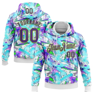 Sweat-shirt à capuche sportif 3D personnalisé OMMIZ INDUSTRY, motif graffiti brodé, violet-vert néon, vente en gros - Product Image 1