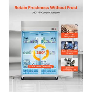 Equipo de Refrigeración Comercial para Cocina, Refrigerador Vertical de Doble Puerta con Ancho de 31.89 Pulgadas, Descongelación Automática, Capacidad de Almacenamiento de 32.1 Pies Cúbicos - Product Image 2