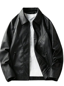Chaquetas de cuero Invierno e invierno Abrigo de moda de alta calidad Cuello de polo Chaqueta de cuero de invierno para hombres - Product Image 5