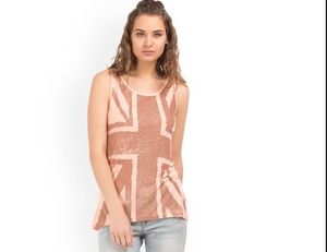 Women's Pink Knitted Tank <b>Top</b> O-Neck Printed <b>Union</b> <b>Jack</b> Pattern Regular Length England Style - Product Image 4