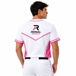 Maillot de football d'hiver pour homme RONAL SPORTS blanc et rose, manches courtes, col baseball, respirant, anti-humidité, coupe athlétique - Product Image 4