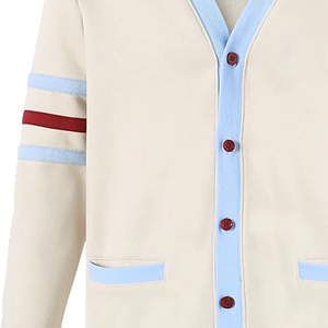 Kankakee for Wool Cashmere V Neck Winter Fleece <b>Cardigan</b> Knit Sweater Front <b>Pockets</b> Embroidered Logo Patch Soft Cozy Style - Product Image 2