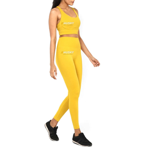 HUSKY Women's Ribbed Sports <b>Bra</b> Leggings Set <b>Blue</b> Seamless Fitness Wear Breathable Racerback Scoop Neck High Support Four-Way - Product Image 2