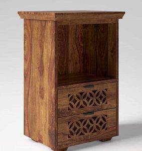 Sheesham Wood <b>Bedside</b> Table with Drawers and Shelf <b>Storage</b> | Wooden Multipurpose Nightstand End Table Furniture for Living Room - Product Image 2