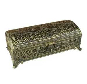 Boîte à bijoux en métal ornée SKIES TRADERS, style vintage, plaqué argent, organisateur de bibelots floral, coffre à souvenirs émaillé de style antique - Product Image 3