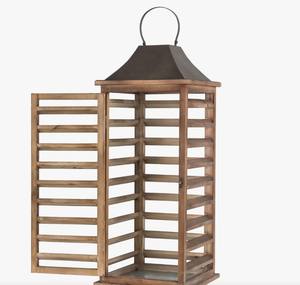 Lanterne carrée en bois naturel avec panneaux en verre, porte-bougie rustique fait main pour la décoration intérieure, Noël, Pâques, mariage, Art Empire - Product Image 2