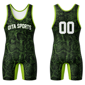 Maillot de lutte sublimé noir et vert pour homme, en polyester, uniforme sportif athlétique sans manches, pour compétition, entraînement et match - Product Image 1