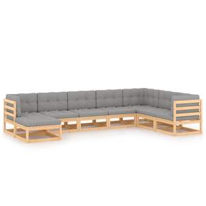 Conjunto de Muebles de Jardín de Madera Natural con Cojines Grises para Patio - Product Image 2