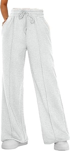 โลโก้และดีไซน์แบบกำหนดเองสำหรับกางเกงวอร์มขาบานสำหรับผู้หญิง-กางเกงจ็อกเกอร์ทรงหลวมแบบมีเชือกผูกเอวและดีไซน์ด้านหน้าเรียบ - Product Image 5