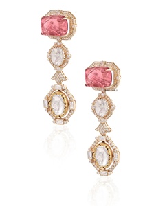 <b>Moissanite</b> Diamond Pink Stone Multi Shape Long Dangle <b>Earrings</b> Vintage Rhodium 10K 14K 18K Gold 925 935 Silver Wedding Luxury - Product Image 4