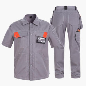 Ensemble de vêtements de travail gris industriels, veste multi-poches et pantalon cargo, uniforme professionnel d'ingénieur, équipement de chantier - Product Image 2