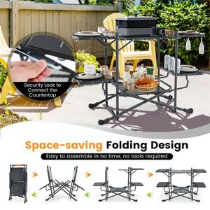 Table de barbecue portable d'extérieur à hauteur réglable, convertible et pliable, avec base en métal (aluminium) pour parcs, rangement inclus - Product Image 6