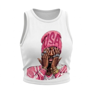 Women's High Quality Anti Peel Print Short Tank <b>Top</b> Hip Hop Style O-Neck Breathable 100% Cotton Knitted Front Logo ODM OEM - Product Image 3
