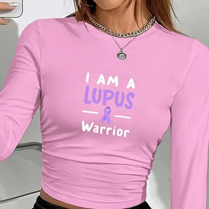 Camisa de manga larga para mujer con diseño de lazo de concientización sobre la lupus estilo Y2K y estampado de tela tejida - Product Image 3