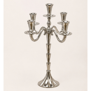 Candélabre en métal exclusif à 5 bras, porte-bougie argenté, centre de table pour mariage, fête et décoration d'événements, vente en gros - Product Image 3