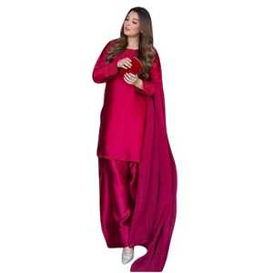 Vestido de Novia Tradicional para Mujer, Moda Étnica y Cultural, Farshi Salwar Kameez, Crepé de Seda, Secado Rápido, Transpirable, para Fiestas - Product Image 1