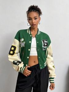 Premium letterman varsity <b>jacket</b> womens chenille embroidery applique patchwork <b>fleece</b> wool blend <b>thick</b> warm durable streetwear - Product Image 6