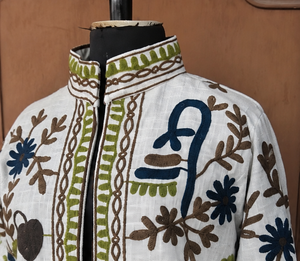 Luxury Handmade Floral Embroidery <b>Quilted</b> Jacket for Women Brown Olive Navy Velvet Fabric Quick Dry Cotton Boho Jaipur Style - Product Image 1