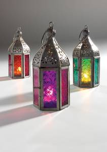 Mini Farol de Vidrio Estilo Marroquí |   Lámparas de vidrio coloridas independientes |   Portavelas ético para velas de té | - Product Image 3