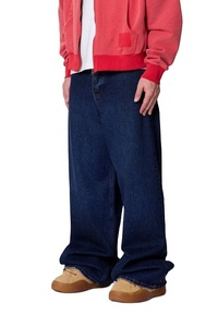 Pantalon baggy en jean délavé bleu foncé pour homme, coupe large, 100 % coton, taille mi-haute, style vintage décontracté, streetwear tendance - Product Image 2