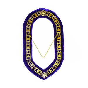 Collier de Luxe Rite Écossais 33ème Degré, Médailles Triangulaires Dorées, Velours Violet, Fournisseur Personnalisé de Régalia Maçonnique - Product Image 1