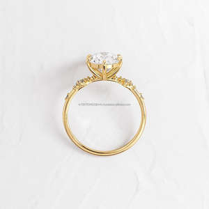 Bague de fiançailles/mariage vintage en or jaune 14 carats avec diamant de culture IGI/GIA, or blanc fin unisexe, pour anniversaire, digne d'une fête - Product Image 4